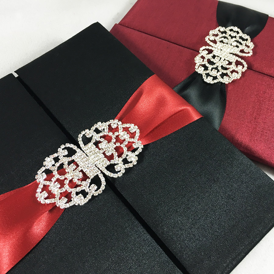 Black & Red Wedding Announcement Invitations - Luxury Wedding Invitations, Handmade Invitations