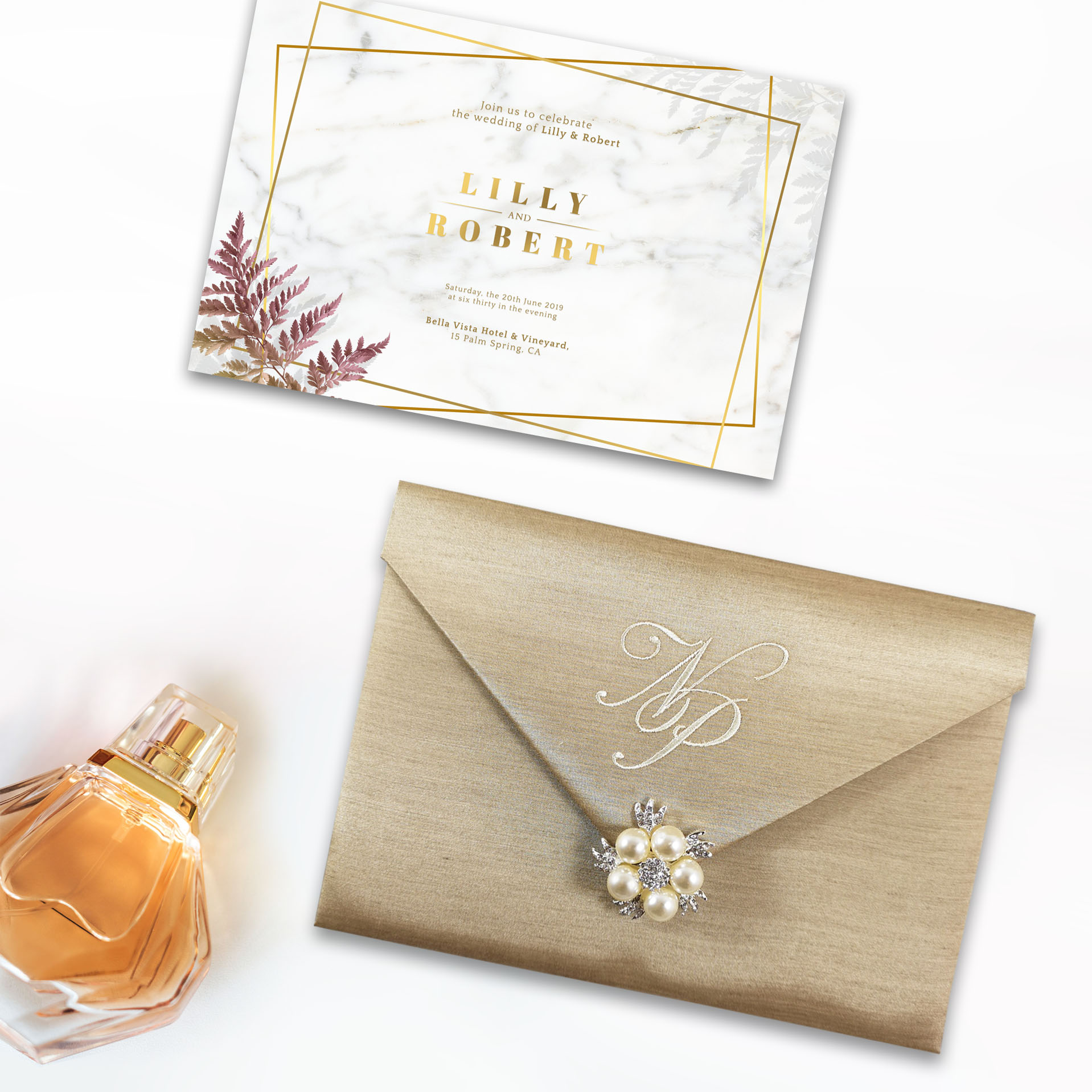 Luxury Champagne Silk Envelope With Personalized Monogram Embroidery