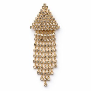 Gold Triangle Rhinestone Dangle Brooch 77×28mm