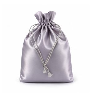 Large Silver Satin Fabric Drawstring Bag