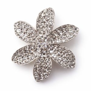 Silver Lelawadee Flower Rhinestone Brooch 46mm