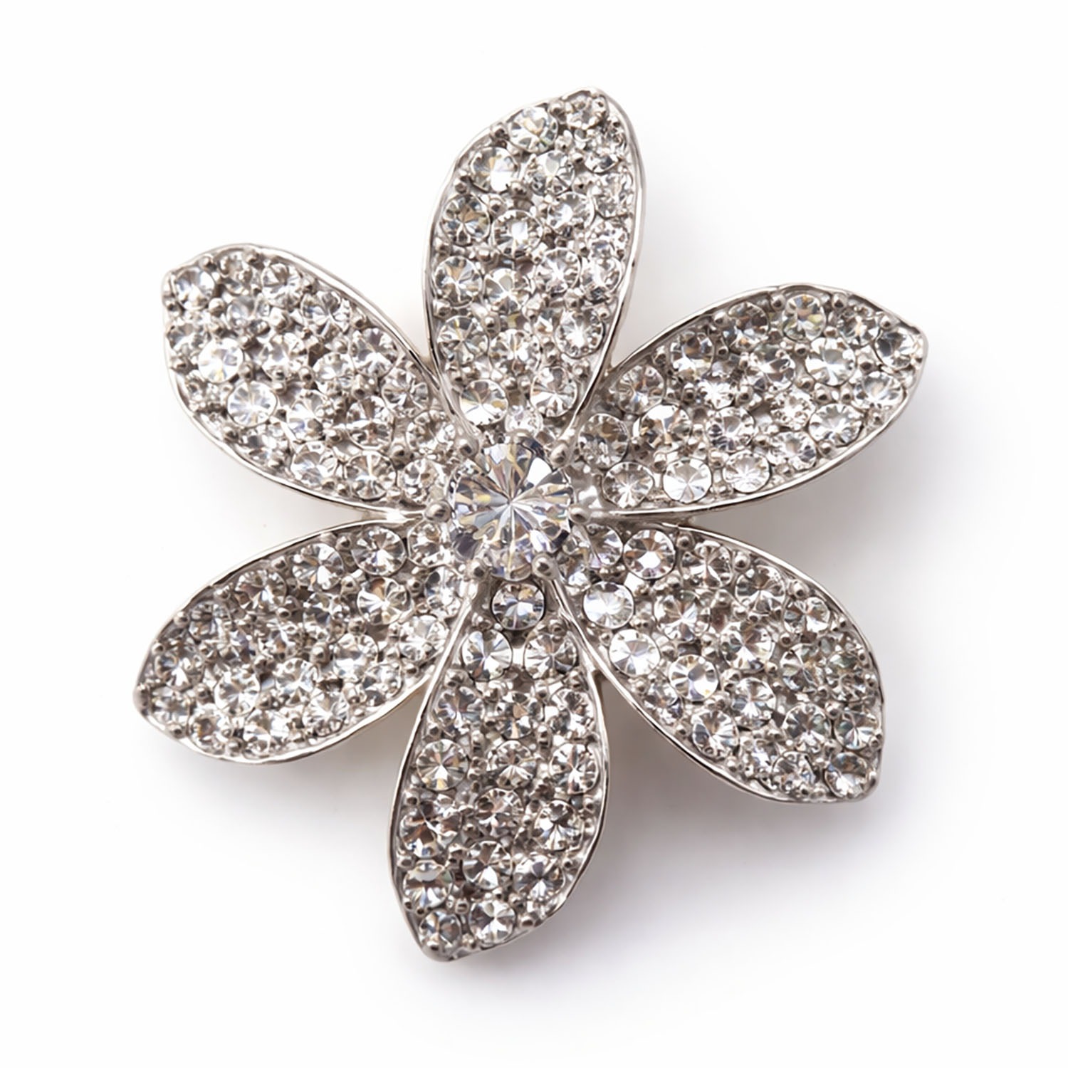 Silver Lelawadee Flower Rhinestone Brooch 46mm