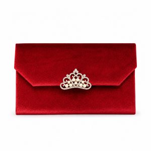 Red Velvet Envelope With Pearl Crown Brooch