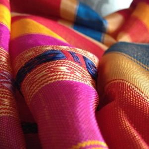 Close up picture of hand-woven muddle silk shawl from Thailand