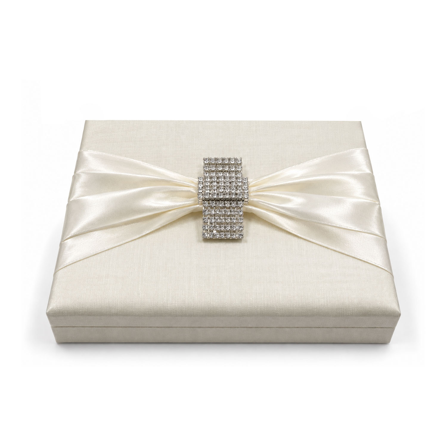 Unique Ivory Invitation Box with Rhinestone Brooch