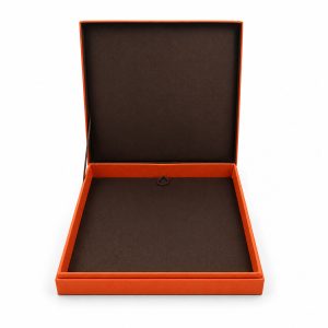 brown and orange luxury silk jewelry box with hinged lid