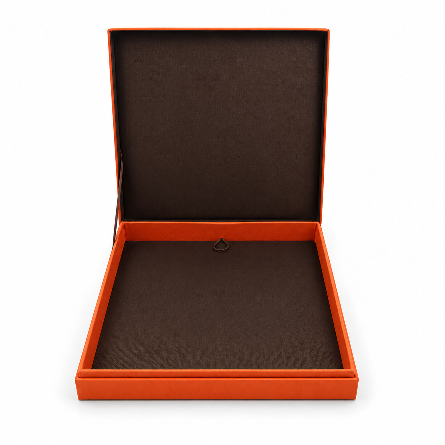 brown and orange luxury silk jewelry box with hinged lid