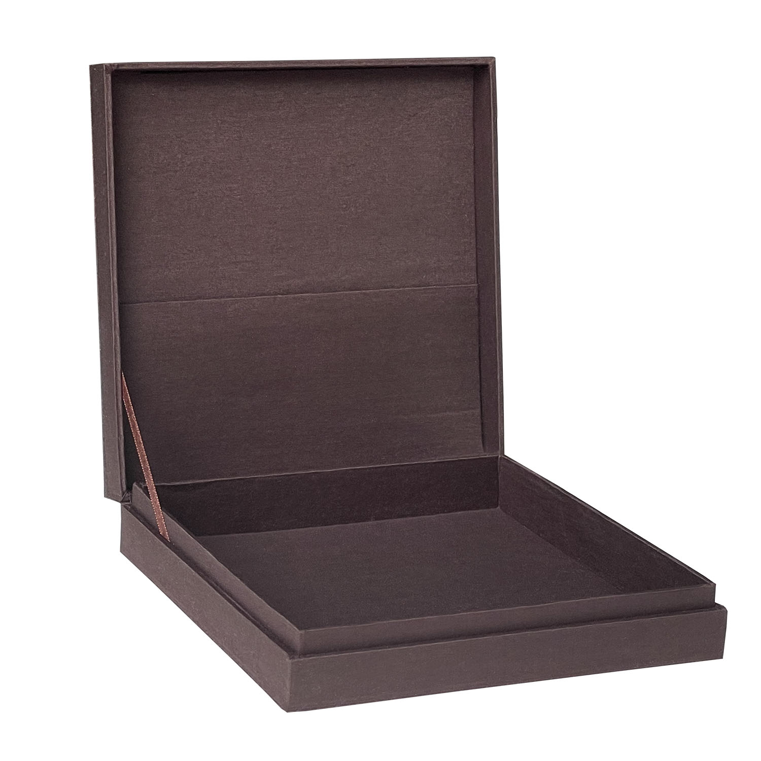 Chocolate brown hinged lid silk box for invitation cards