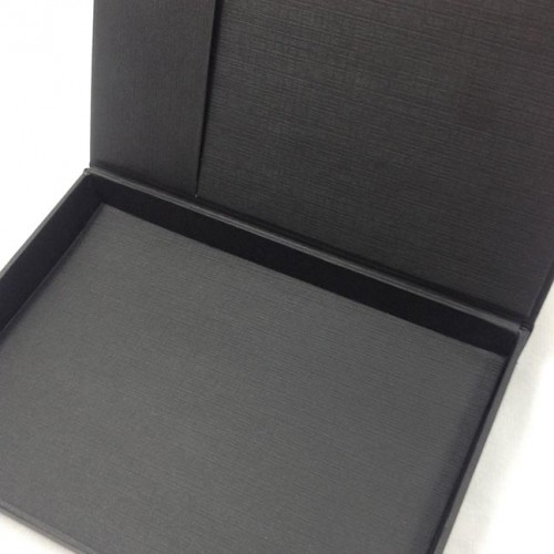 Black card stock hinged lid wedding invitation box