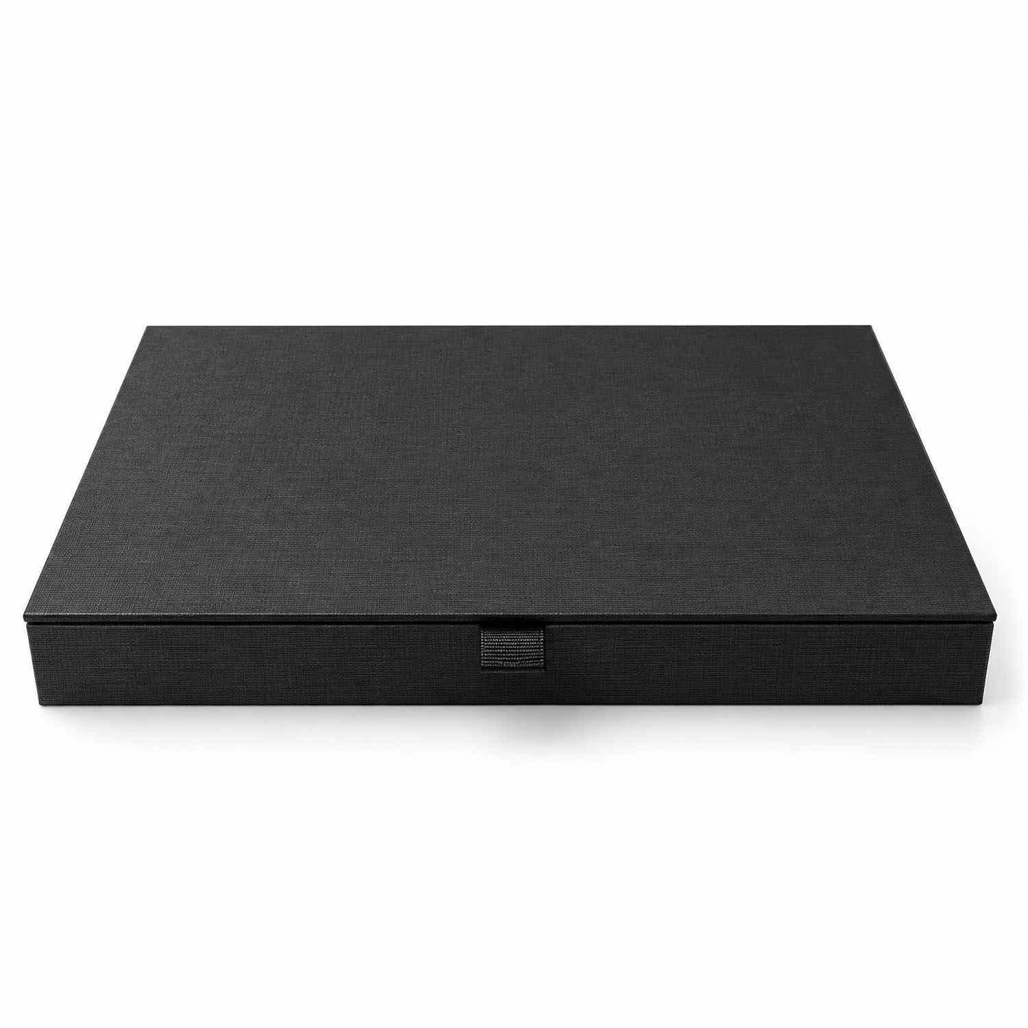 close look of our hinged lid paper invitation box in black