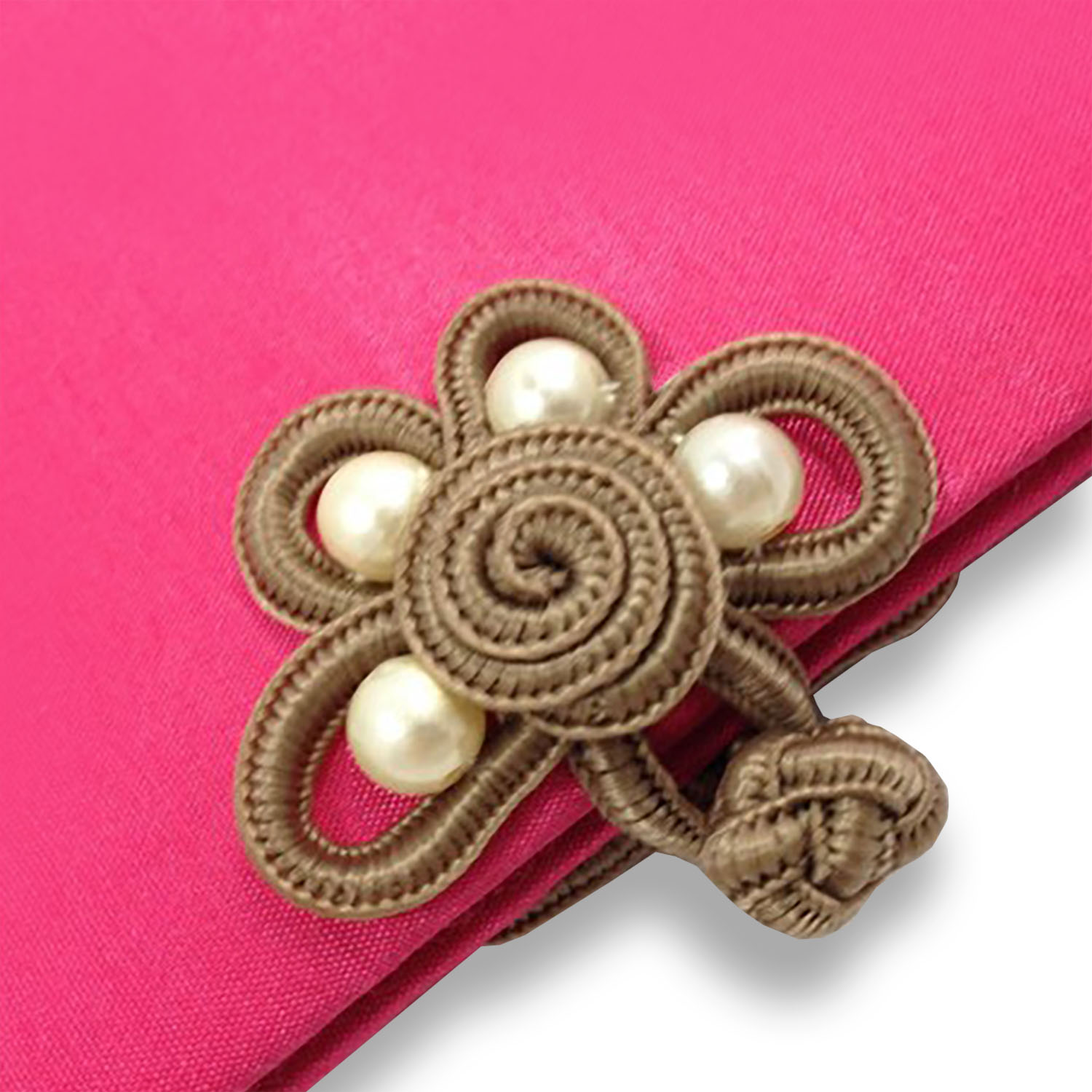 close up Chinese button closure of silk picture frame