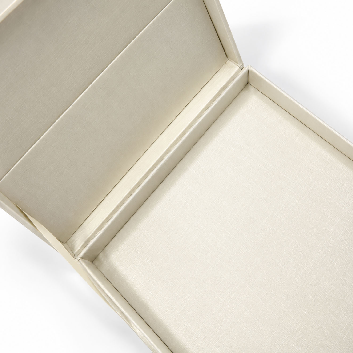 close up hinged lid silk invitation box pocket