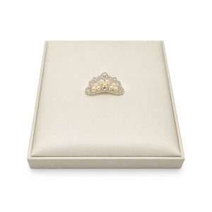 Crown pearl brooch embellished ivory silk invitation box