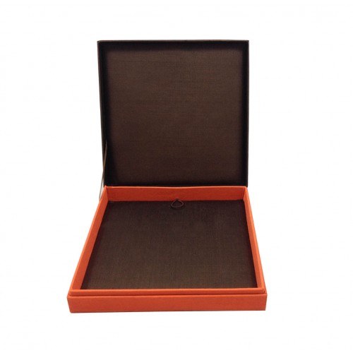 Brown and orange hinged lid silk jewellery box