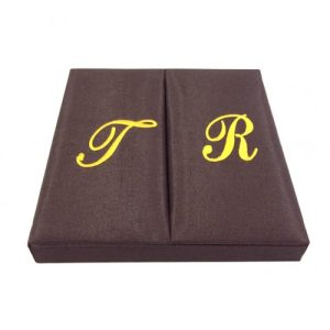 Monogram embroidered silk wedding boxes
