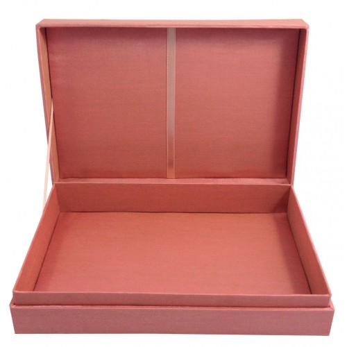Dusty pink hinged lid faux silk box