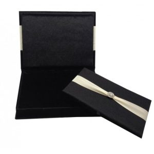 Velvet wedding invitation box with removable velvet pad in black