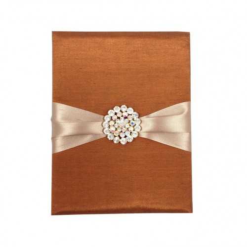 Bronze color silk folder with padding and brooch embellishment
