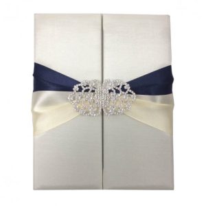 Ivory & navy blue invitation folder