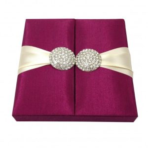 embellished gatefold invitation box in fuchsia pink