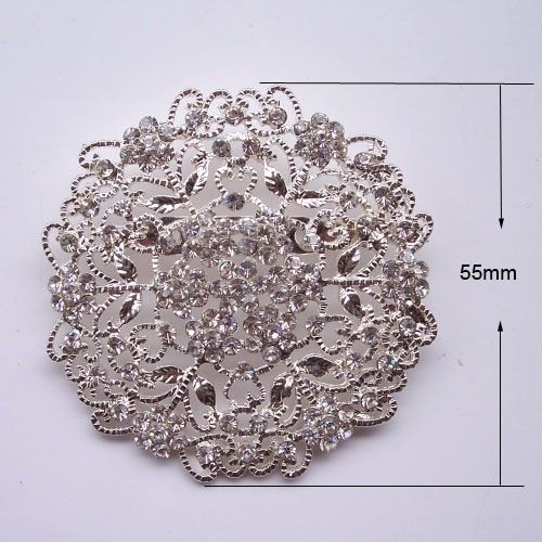 Silver flower crystal brooch for wholesale