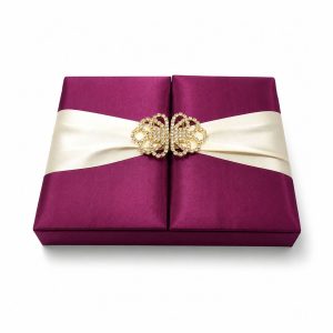 Gate fold invitation box magenta ivory and gold themed