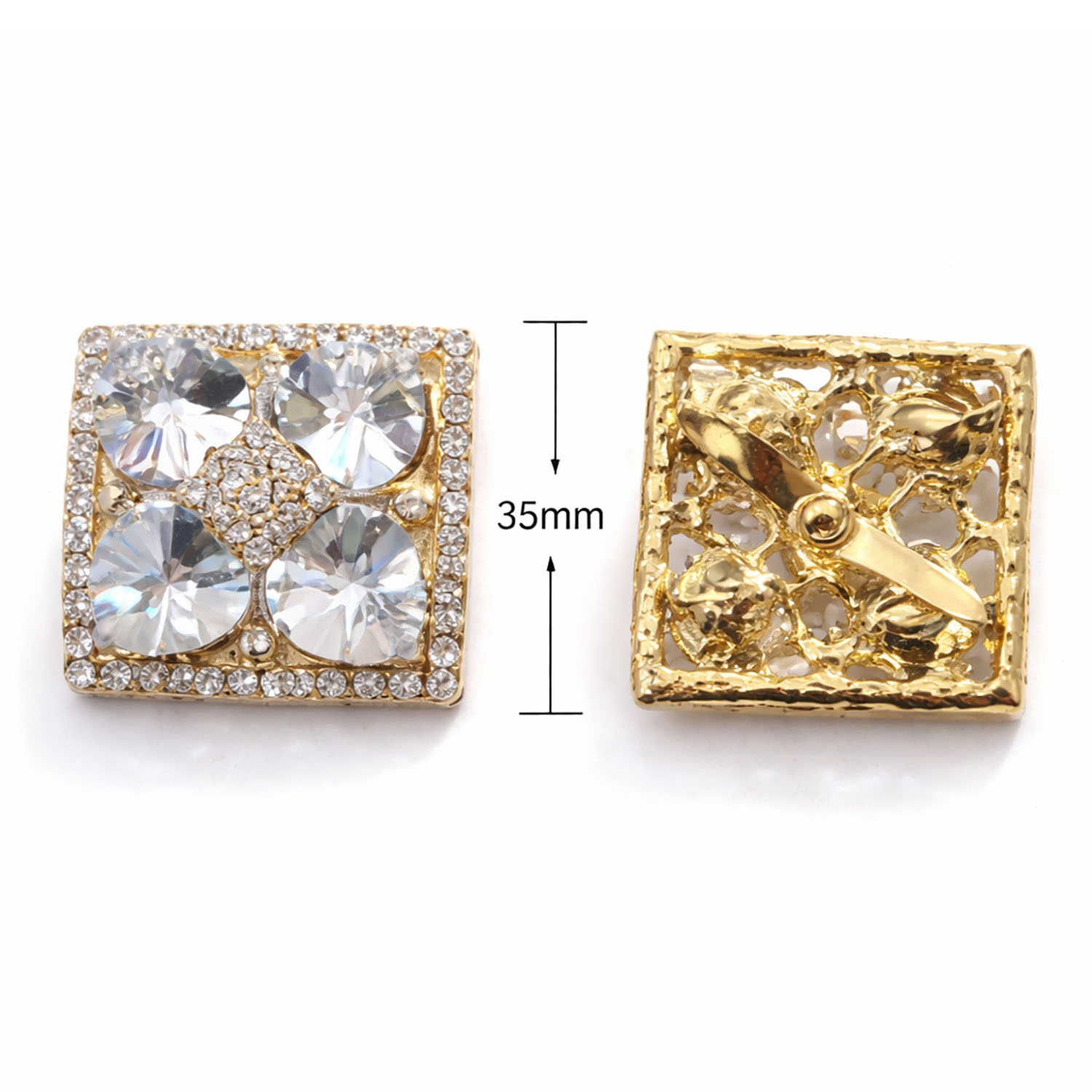 Measurements of square shaped wedding brooch with heart shaped crystals