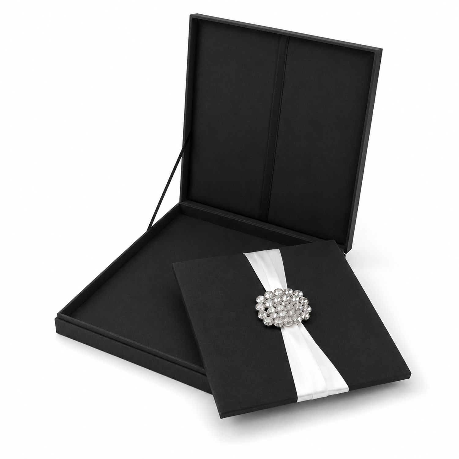 hinged invitation box with removable pad for cards