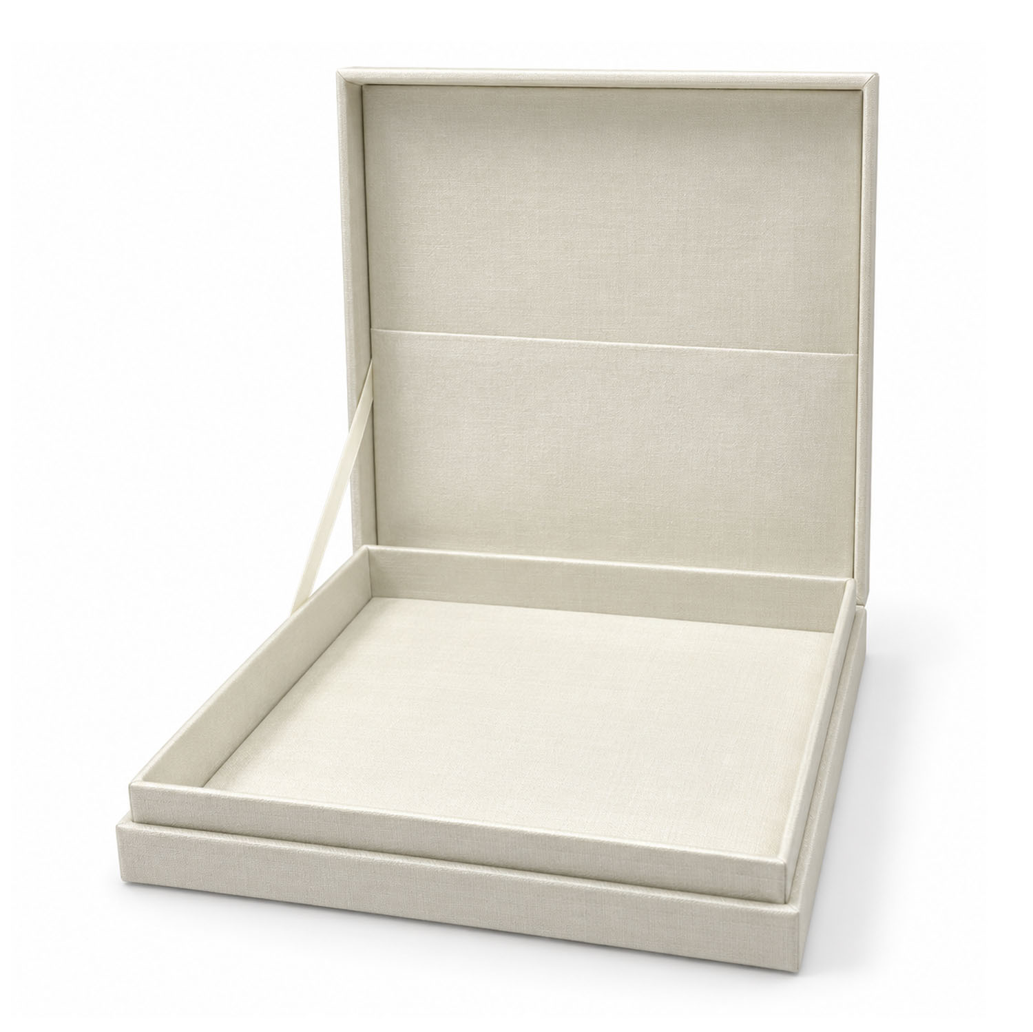 hinged lid ivory silk box with pocket