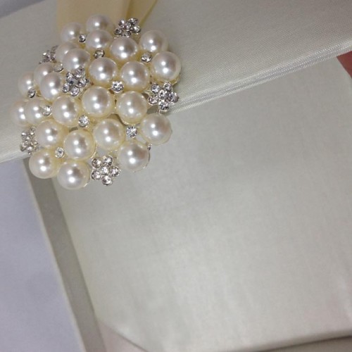 Close-up view of luxury wedding invitation box