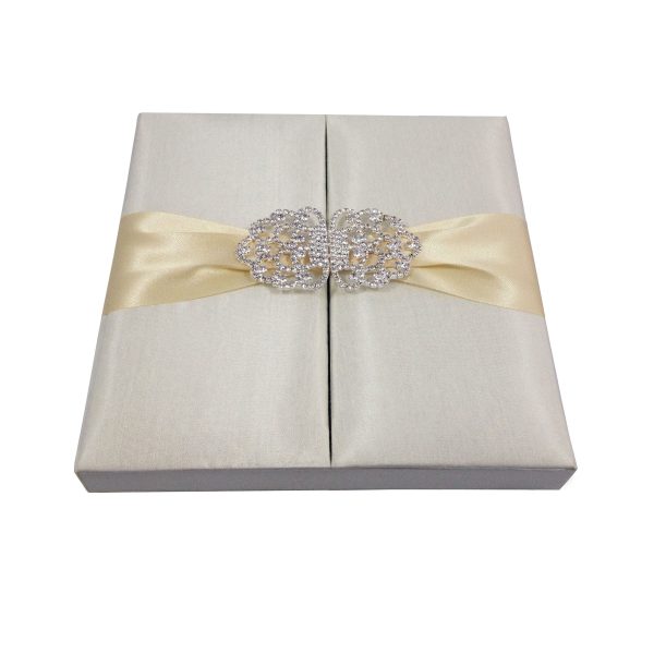 ivory invitation box for wedding cards with crystal clasp
