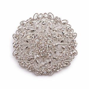 Large Round Rhinestone Flower Brooch