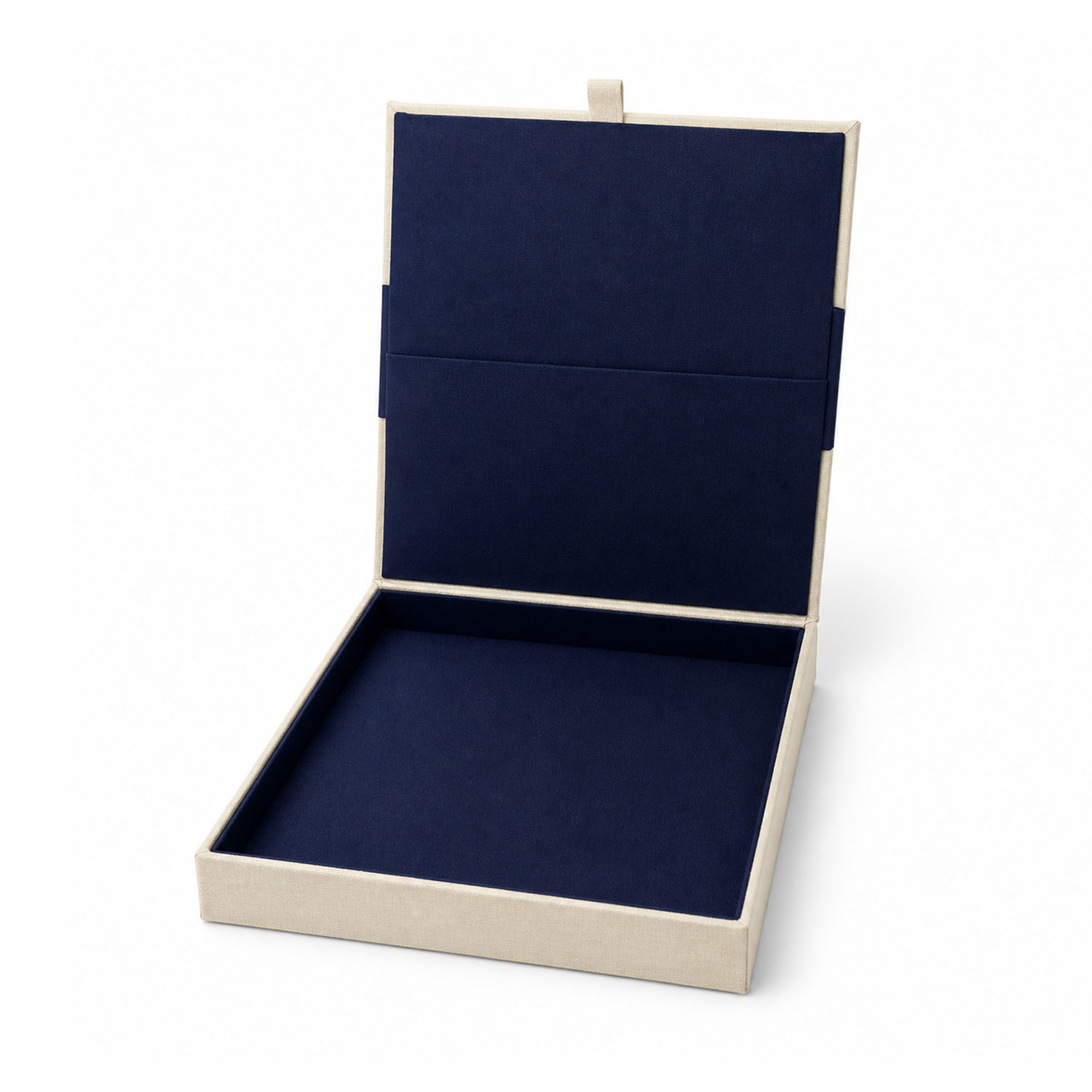 linen invitation box with silk interior and pocket