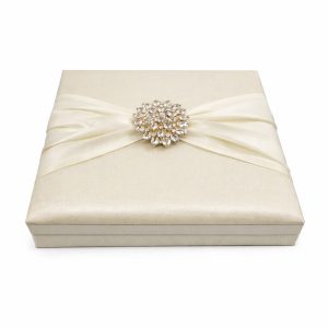 Ivory Silk Invitation Box with Crystal Brooch