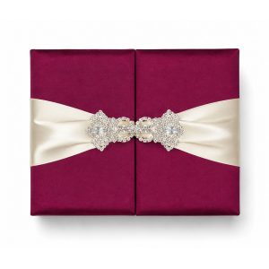 magenta gatefold silk invitation folder