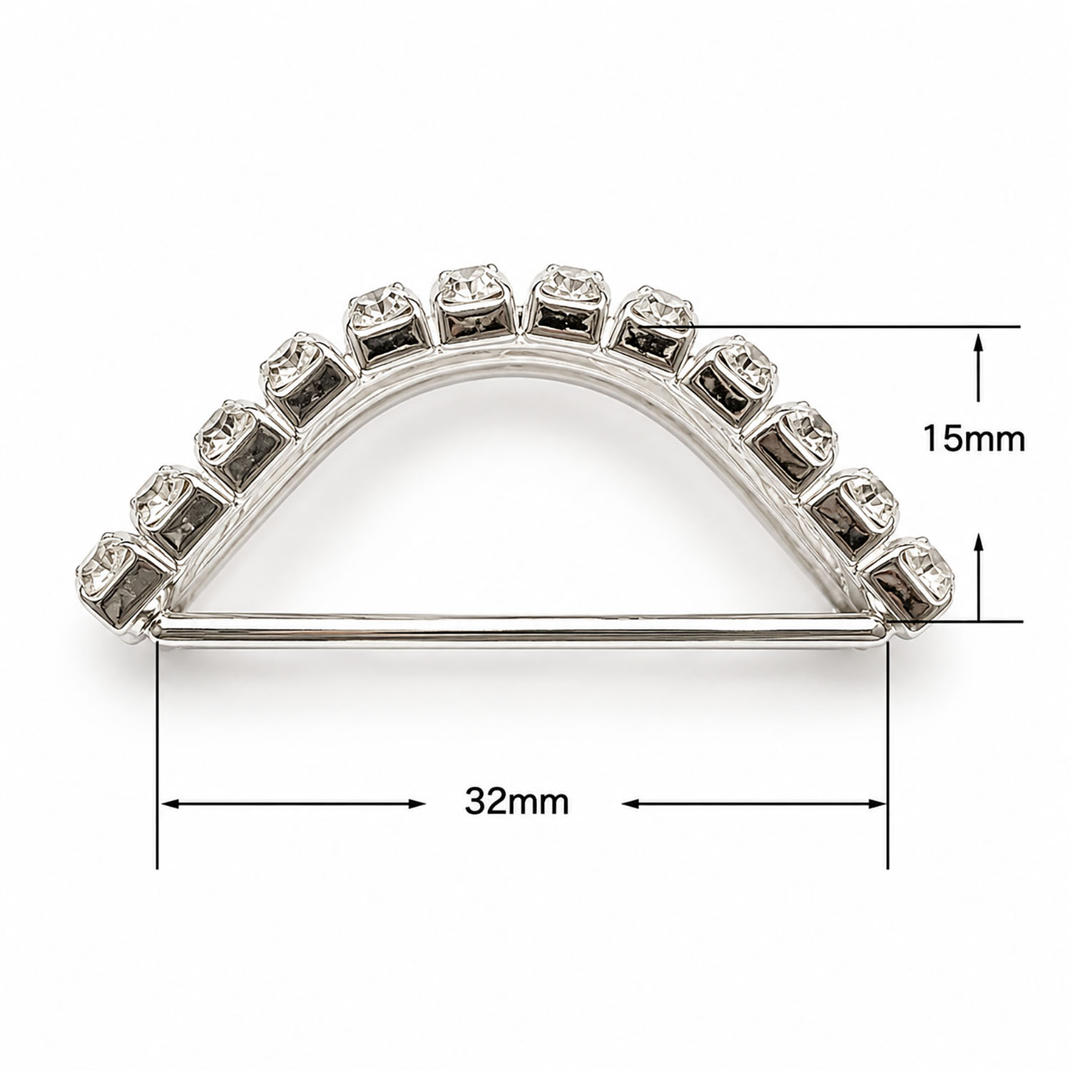 Measurements of silver arch shaped sliding buckle