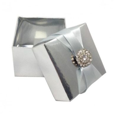 Silver Prom Box Luxury Metallic Silver Favor Box with Crystal Brooch