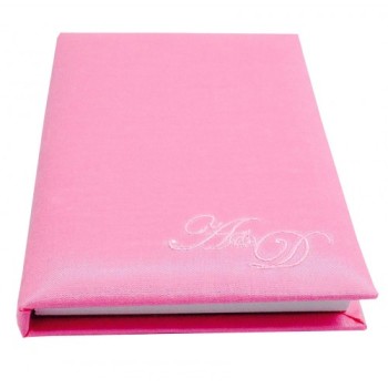 Monogram embroidered silk mini notebook in pink