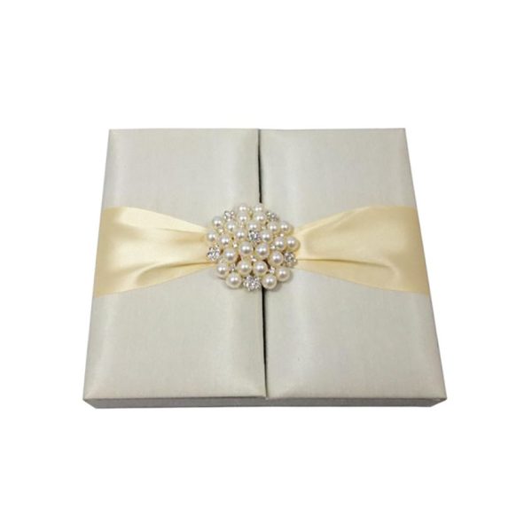 ivory pearl brooch silk wedding box for cards