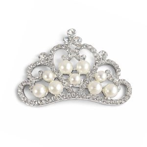 Silver Crown Brooch with Pearls & Grade A Crystals