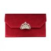 Crystal & Pearl Crown Brooch Embellished Velvet Couture Invitation Envelope