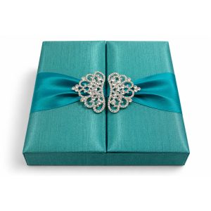 rhinestone pair brooch embellished turquoise silk invitation box