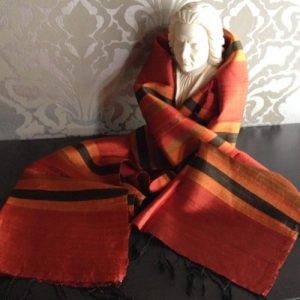 Traditional Thai silk shawl, mudmee pattern in dark orange and brown
