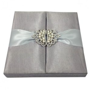Crown brooch embellished silk wedding invitation boxes