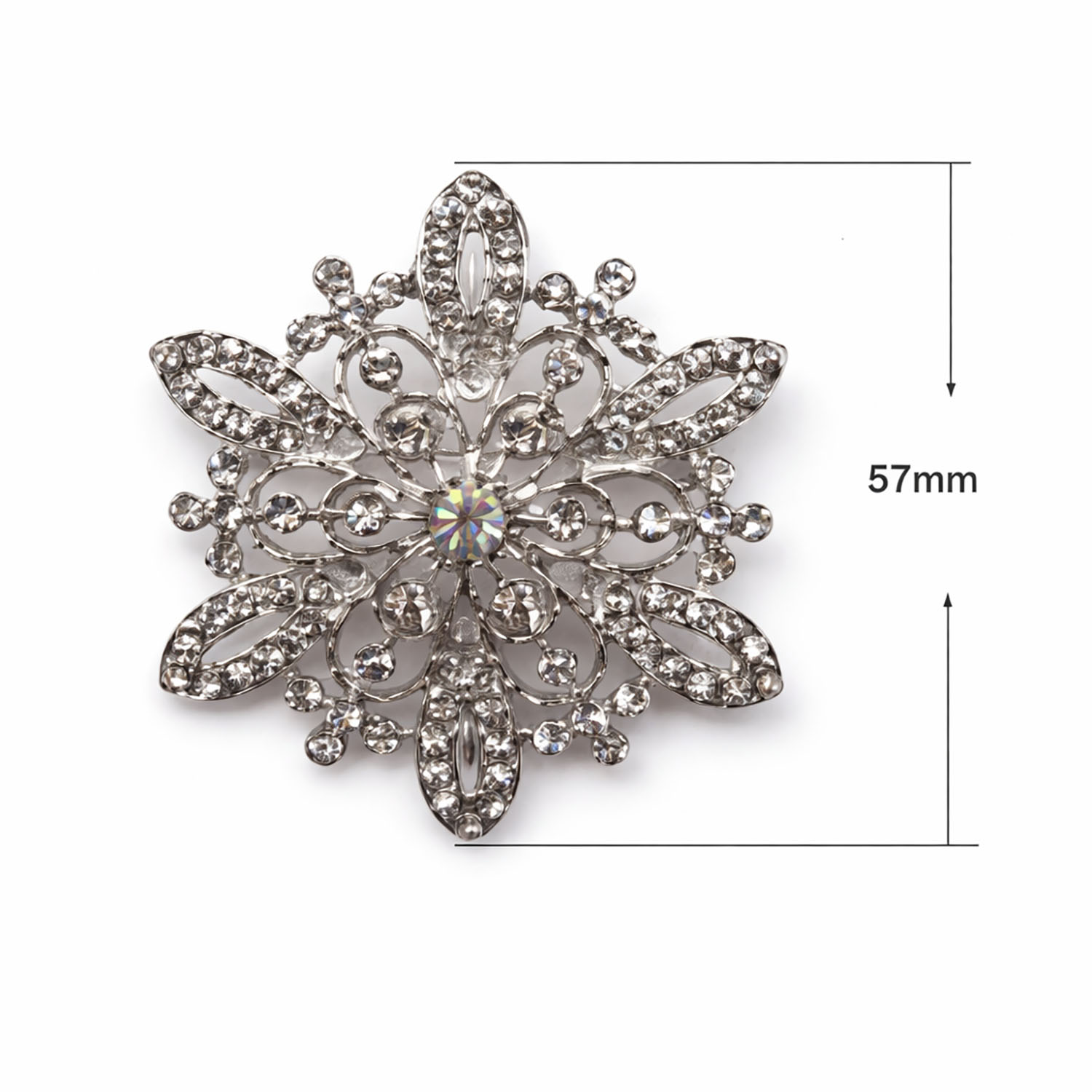 Measurements of snowflake rhinestone brooch