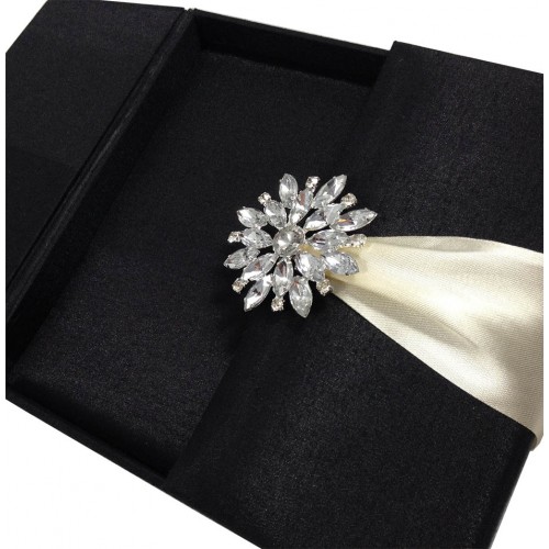 Opened embellished wedding invitation box
