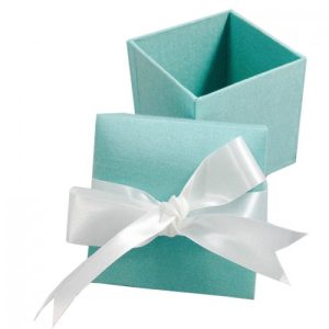 Satin bow embellished light blue wedding favor box