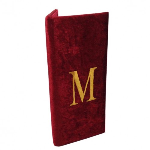 Red velvet folder with initial embroidery