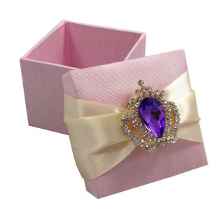 Blush Pink Favour Box & Purple Crown Brooch