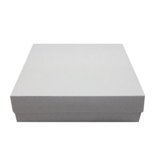 White cardboard mailing box and mailer for wedding invitations